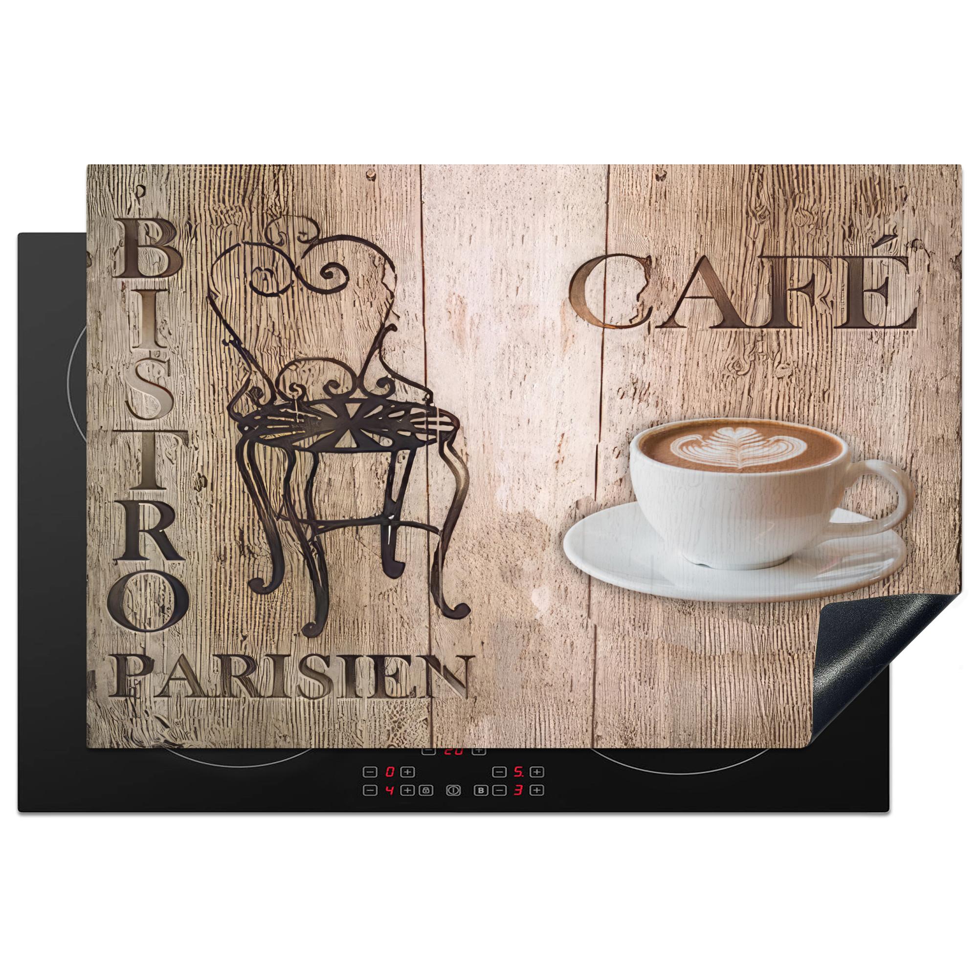 HERDABDECKPLATTE Bistro Parisien - Café - Kaffee - Jahrgang Induktionsmatte 77x51 cm - Cappuccino, Kunststoff (77/51/0.2cm) - MuchoWow