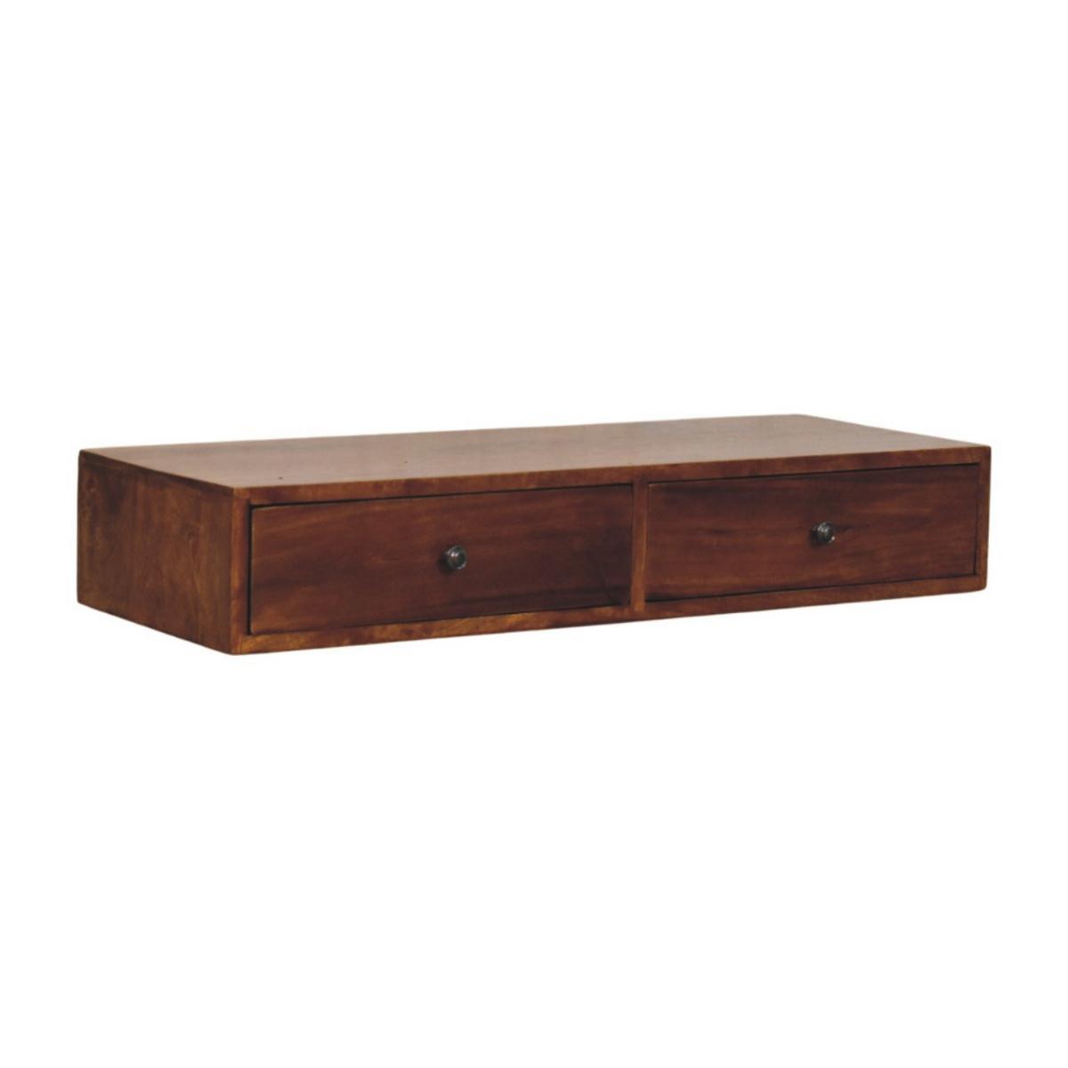 KONSOLE Lunar Kastanie Wandmontiert, 2 Schubladen, Dunkelbraun - Dunkelbraun/Messingfarben, Holz/Metall (88/15/32cm) - Artisan Furniture