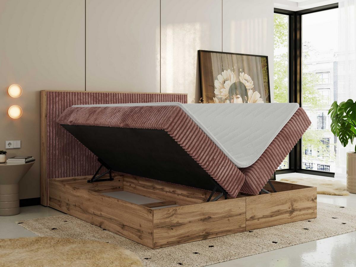 BOXBETT WOOD CLASSIC 160/200 - Rosa Cord - H4 - Rosa, Textil (160/200cm) - MKS
