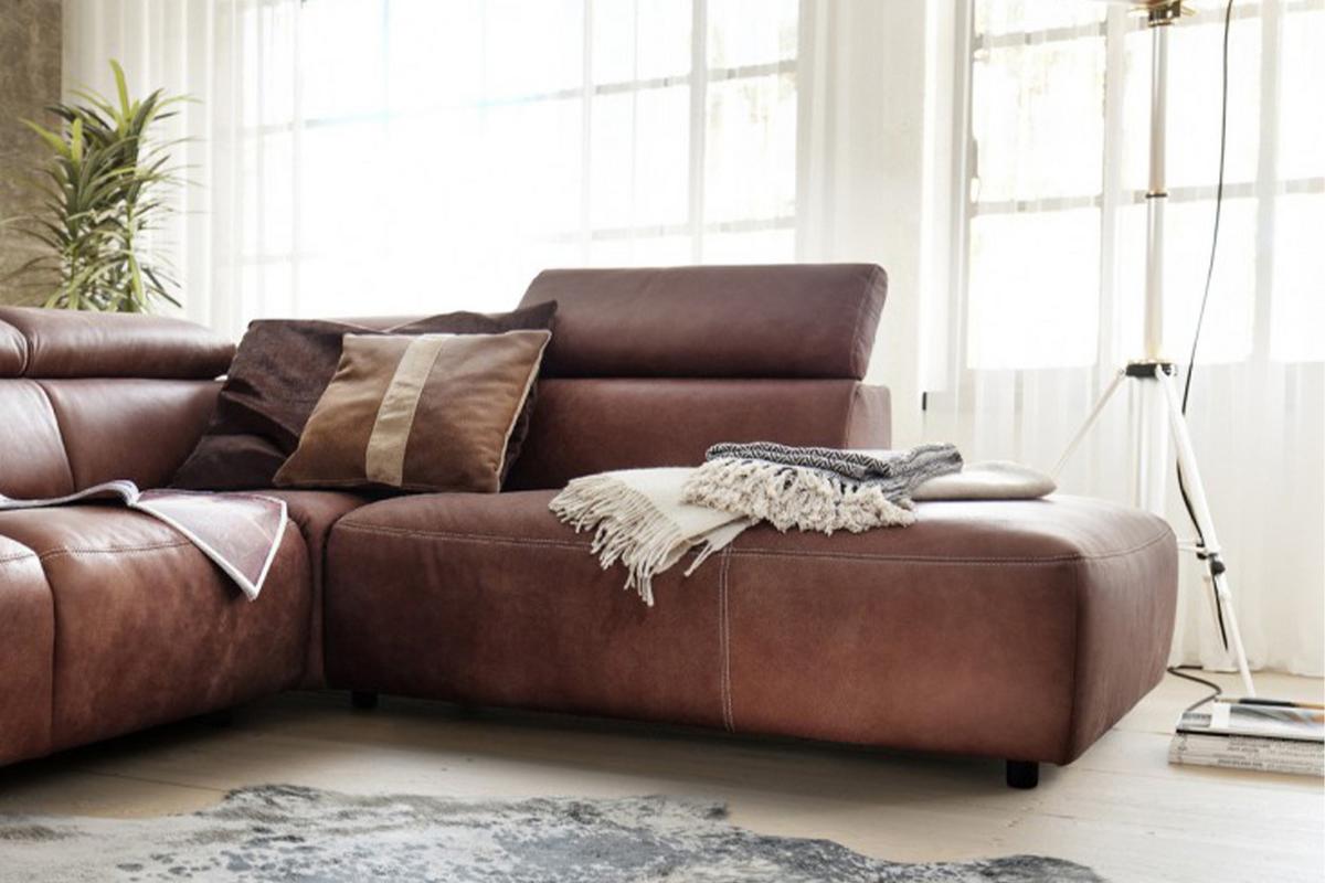 ECKSOFA MIT MOTORISCHER SITZTIEFENVERS. RISO Braun Leder - Schwarz/Braun, Leder (263/240cm) - KAWOLA