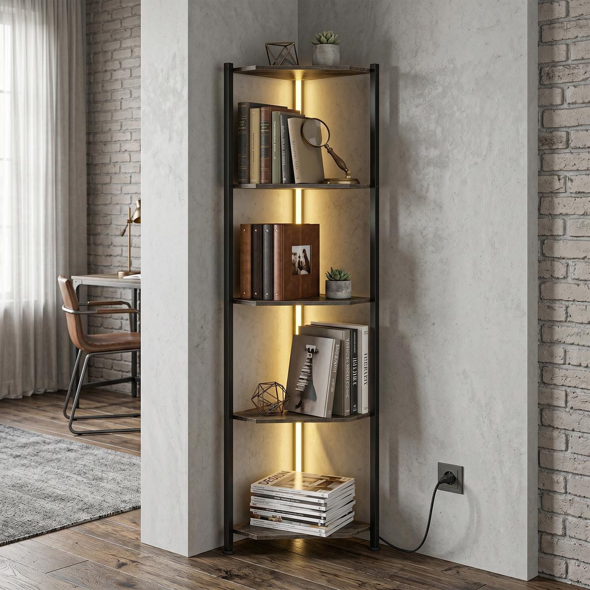 BÜCHERREGAL Spanplatte Stahl Rustikal Braun - Schwarz/Braun, Holzwerkstoff/Metall (32/147/32cm) - HOMCOM