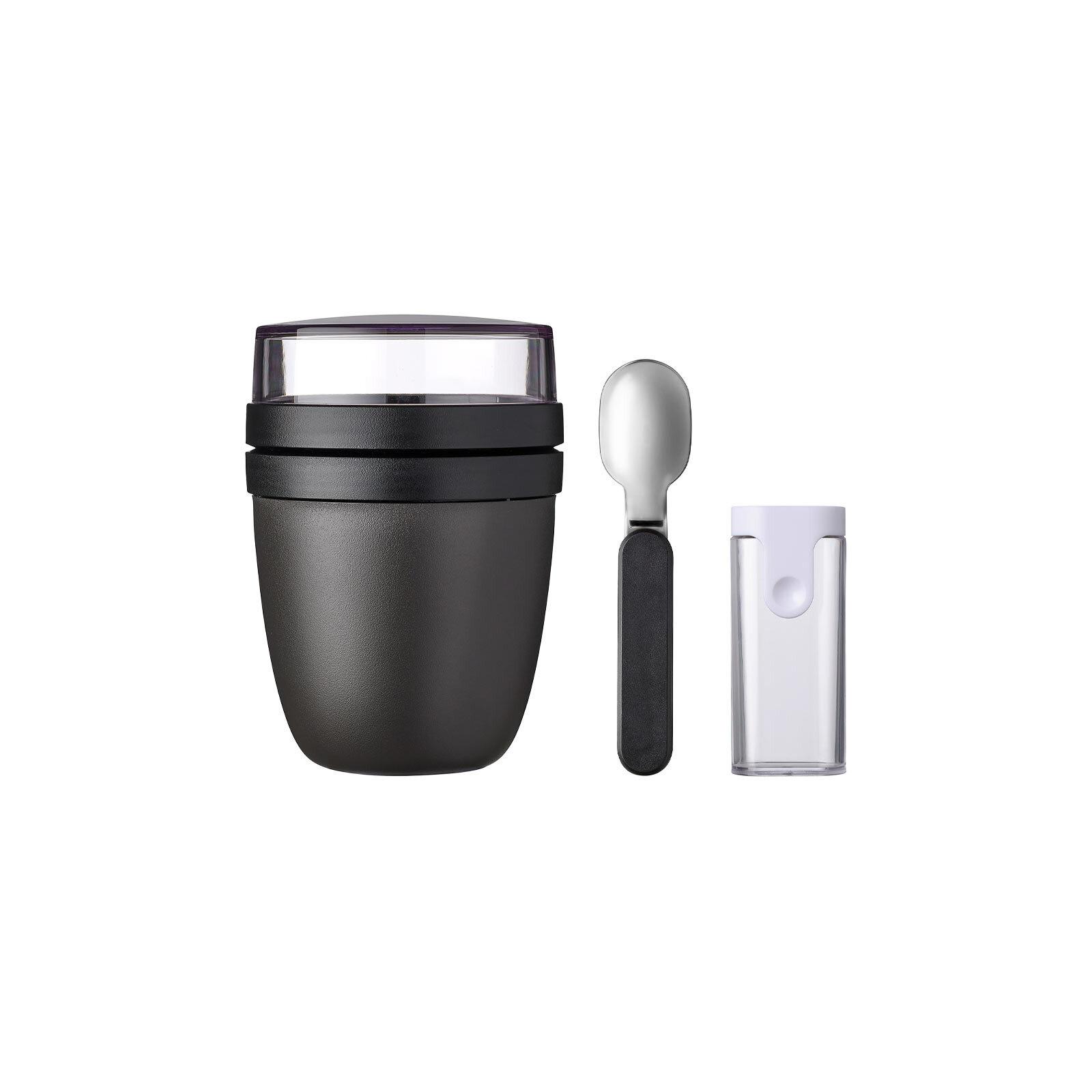LUNCHPOT + FALTBARER LÖFFEL Ellipse Nordic Black 500 + 200 ml - Schwarz, Kunststoff/Metall (10.7/16.9/10.7cm) - Mepal