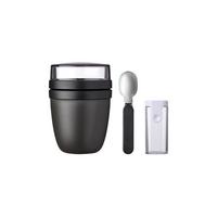 LUNCHPOT + FALTBARER LÖFFEL Ellipse Nordic Black 500 + 200 ml - Schwarz, Kunststoff/Metall (10.7/16.9/10.7cm) - Mepal