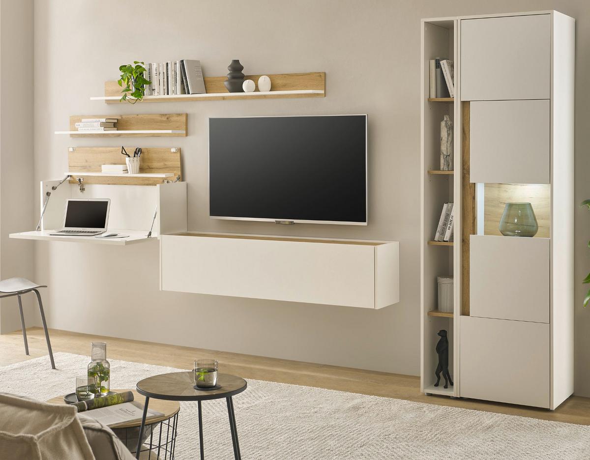 AKTENREGAL weiß matt, Eiche Wotan 140 cm, Wandregal für Homeoffice und Büro - Eiche Wotan/Weiß, Holzwerkstoff (140/40/17cm) - Furn.Design