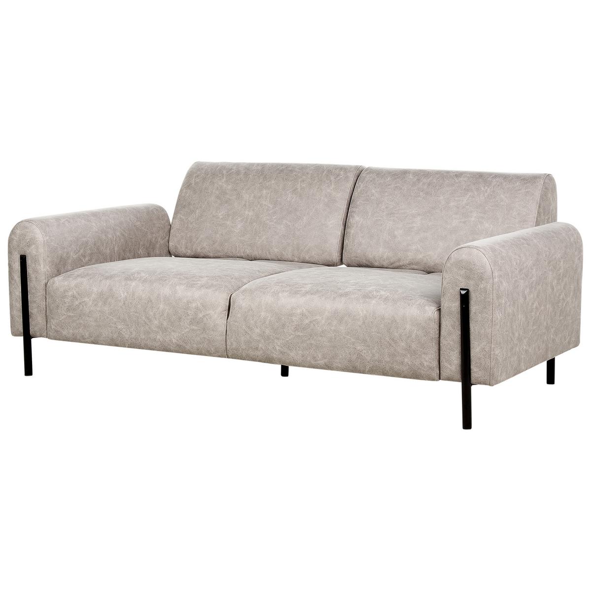 3-SITZER-SOFA Lederoptik hellgrau Askim - Schwarz/Grau, Textil (207/87/89cm) - Beliani
