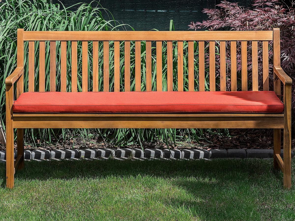 GARTENBANK zertifiziertes Holz hellbraun Auflage terracotta 160 cm Vivara - Hellbraun/Terracotta, Holz (160/88/61cm) - Beliani