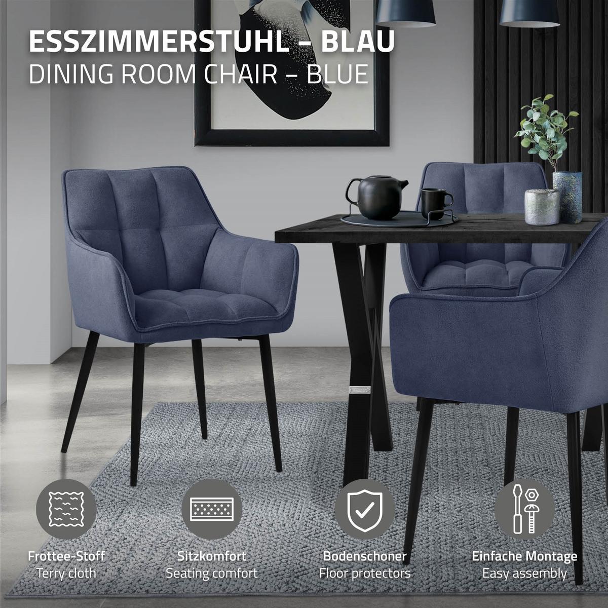 ESSZIMMERSTUHL Blau Frotteestoff - Blau/Schwarz, Textil/Metall (63/90/57cm) - ML-DESIGN