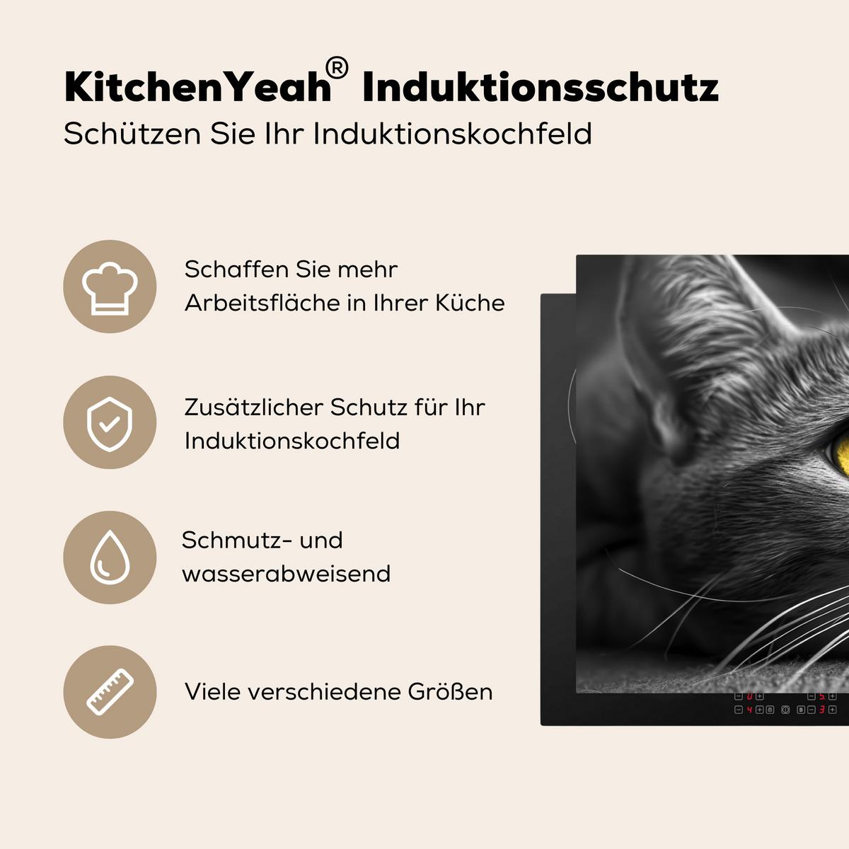 HERDABDECKPLATTE Katze - Grau - Tiere - Katze Induktionsmatte 83x51 cm - Grau, Kunststoff (83/51.5/0.2cm) - MuchoWow