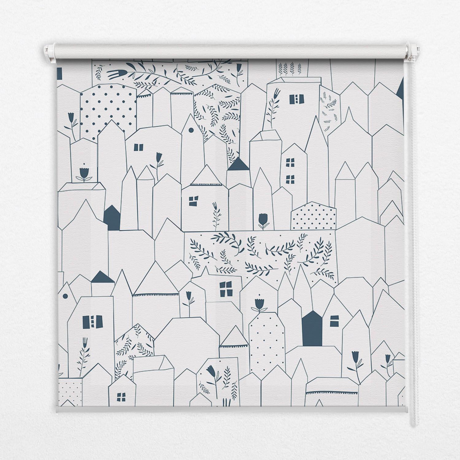INNENROLLO - Fensterrollo - Rollo - 110x140 cm - Gezeichnete Häuser - Grau, Kunststoff (110/140/0.5cm) - TULUP