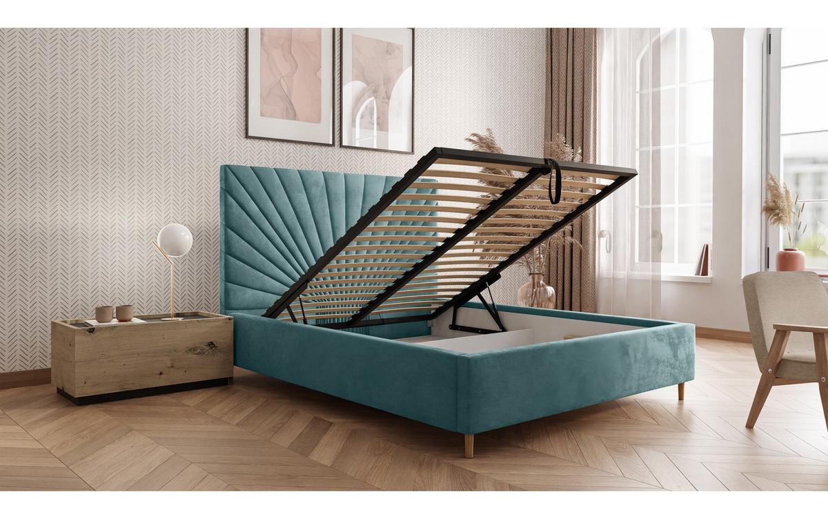 POLSTERBETT SUNNY 180x200 cm Magic Velvet 2223, 34 Holzlatten, Kopfteil 131 cm - Türkis, Textil (180/200cm) - Lookway