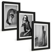 BILDER SET 3er Set - 20x30 cm Schwarzer Rahmen - Schwarz-Weiß-Porträts von Frauen - Schwarz, Kunststoff (20/30cm) - TULUP