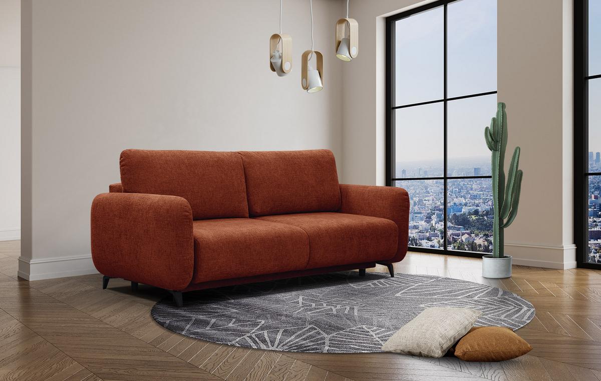SOFA DRAKE 3-Sitzer mit Schlaffunktion, dunkelorange - Dunkelorange/Braun, Holz/Textil (232/90/107cm) - Wozimo