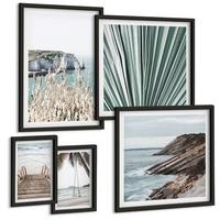 BILDER SET 5er Set - 50x50 cm & 20x30 cm & 40x60 cm Schwarzer Rahmen - Strandtreppe Schaukel Meer - Schwarz, Kunststoff (40/60cm) - TULUP