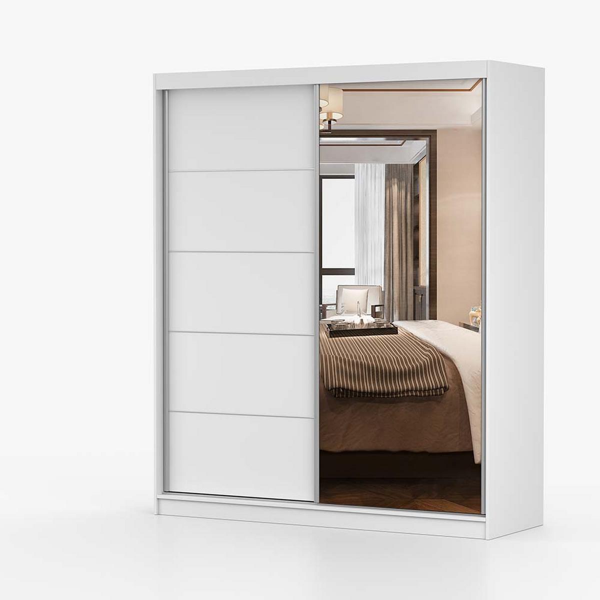 SCHWEBETÜRENSCHRANK 183/218/61 cm 2-türig Bella 03 Weiß, Weiß - Alufarben/Weiß, Holzwerkstoff/Metall (183/218/61cm) - imoebel24