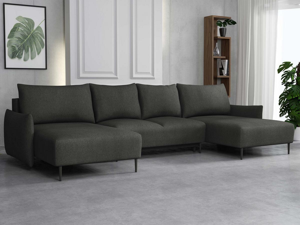 WOHNLANDSCHAFT Santi U - Dunkelgrau/Schwarz, Holz/Textil (328/88/160cm) - MIRJAN24