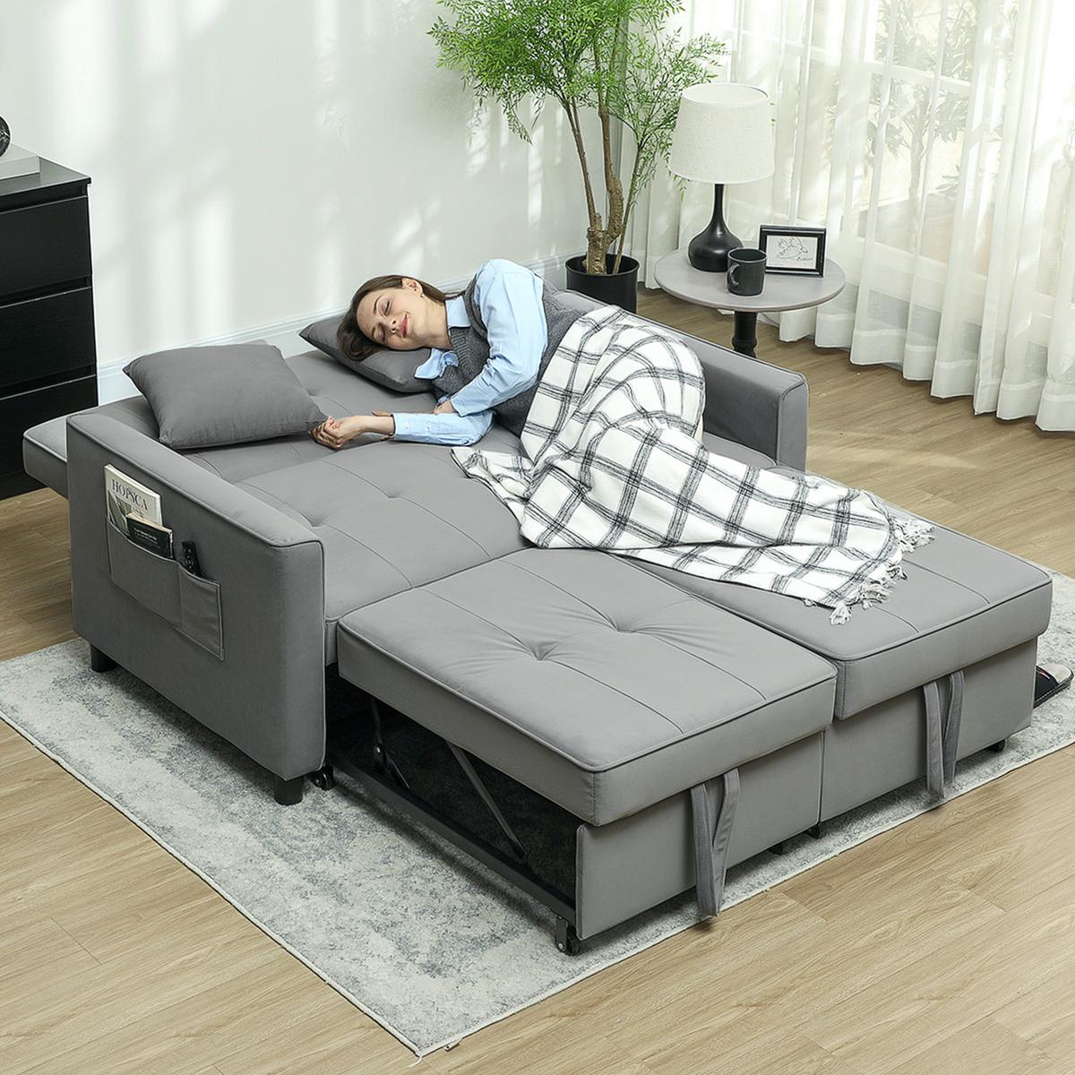 SCHLAFSOFA, 2-Sitzer Sofa mit Schlaffunktion, Verstellbare Rückenlehne, Rollen - Grau, Metall (90.5/89/140.5cm) - HOMCOM