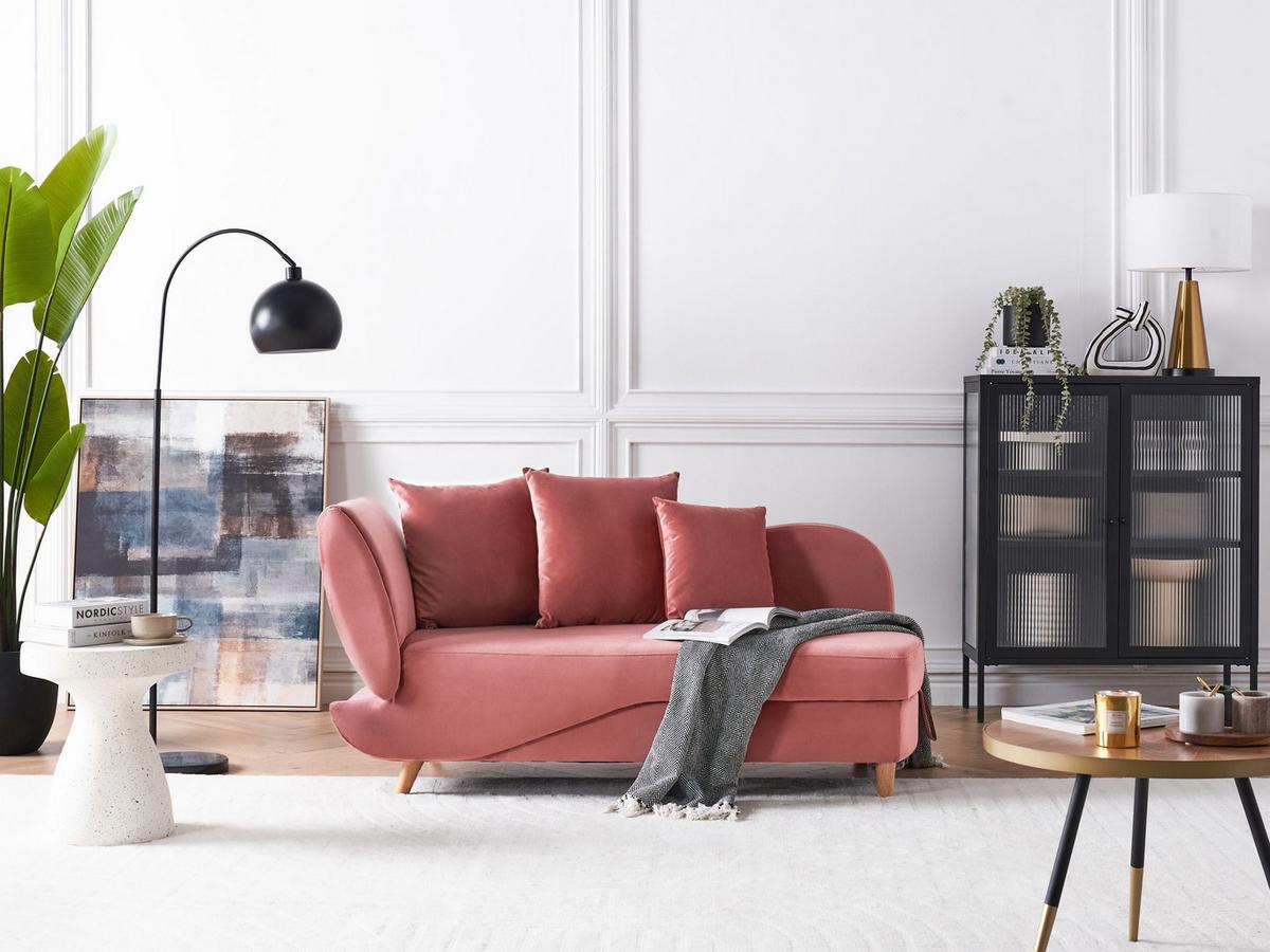 CHAISELONGUE-LINKSSEITIGE Rosa Meri - Pink/Braun, Textil (155/76/69cm) - Beliani