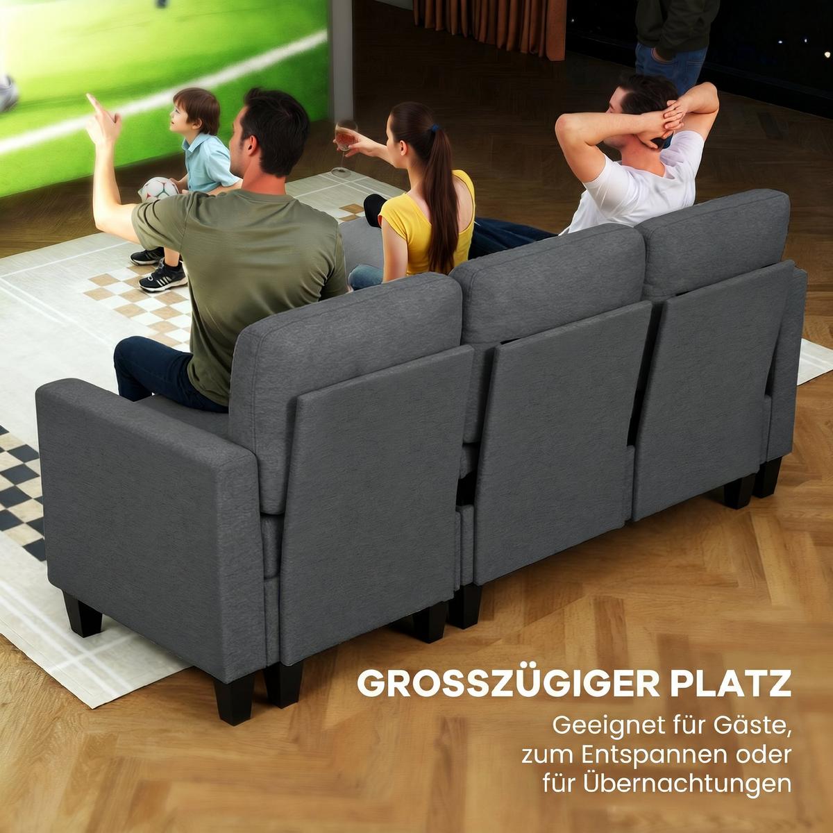 ECKSOFA-MIT-SCHLAFFUNKTION Polyetser Dunkelgrau - Dunkelgrau/Schwarz, Kunststoff/Textil (129/197cm) - HOMCOM