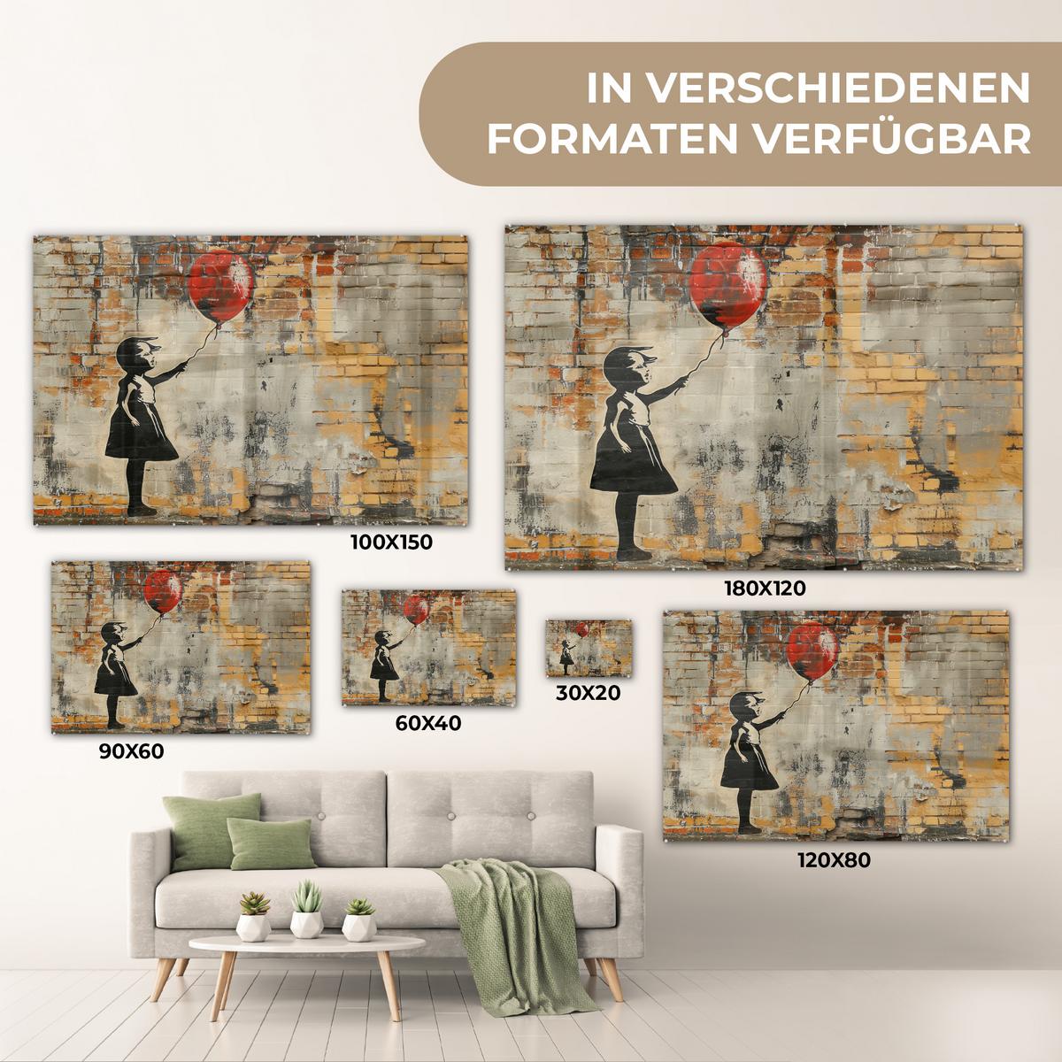 ACRYLGLASBILD Graffiti - Banksy - Mädchen - Straßenkunst Room Decor 90x60 cm - Sandfarben, Glas (90/60cm) - MuchoWow