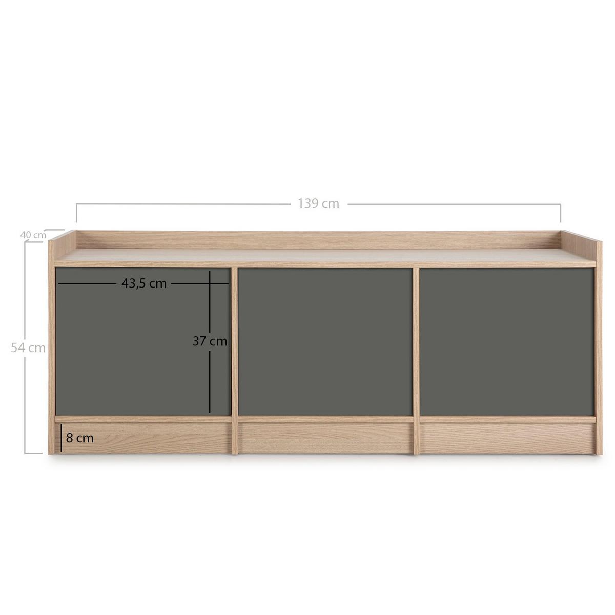 TV-ELEMENT Moscú 3 Türen, Eiche/Grau - Grau, Holzwerkstoff (139/54/40cm) - VS Venta-stock