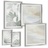 BILDER SET 5er Set - 50x50 cm & 20x30 cm & 40x60 cm Silberner Rahmen - Die Blätter der Pflanzen sind grünlich-grau. - Silberfarben, Kunststoff (40/60cm) - TULUP