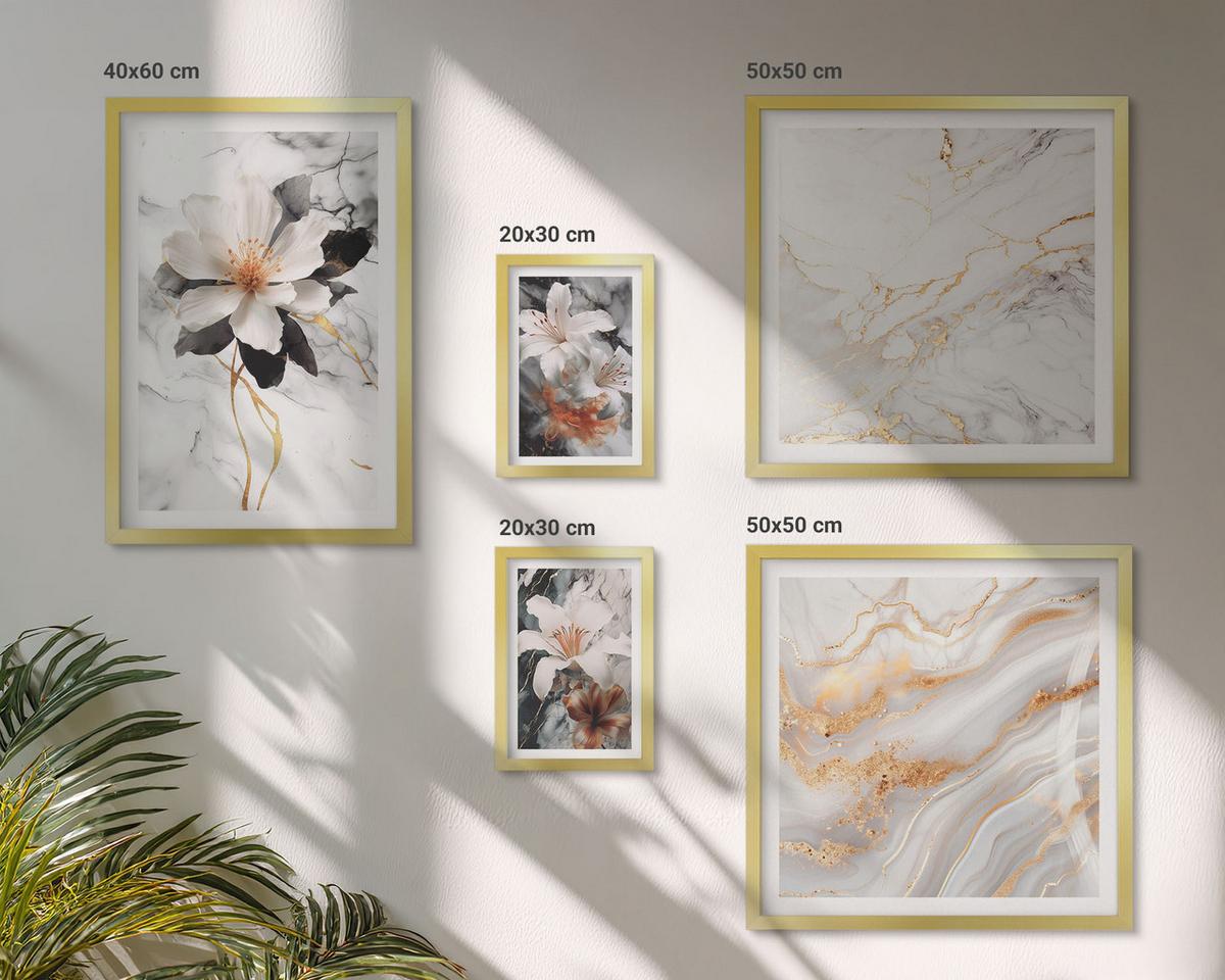 BILDER SET 5er Set - 50x50 cm & 20x30 cm & 40x60 cm Goldrahmen - Bilder mit blau-goldenen Mustern - Goldfarben, Kunststoff (40/60cm) - TULUP