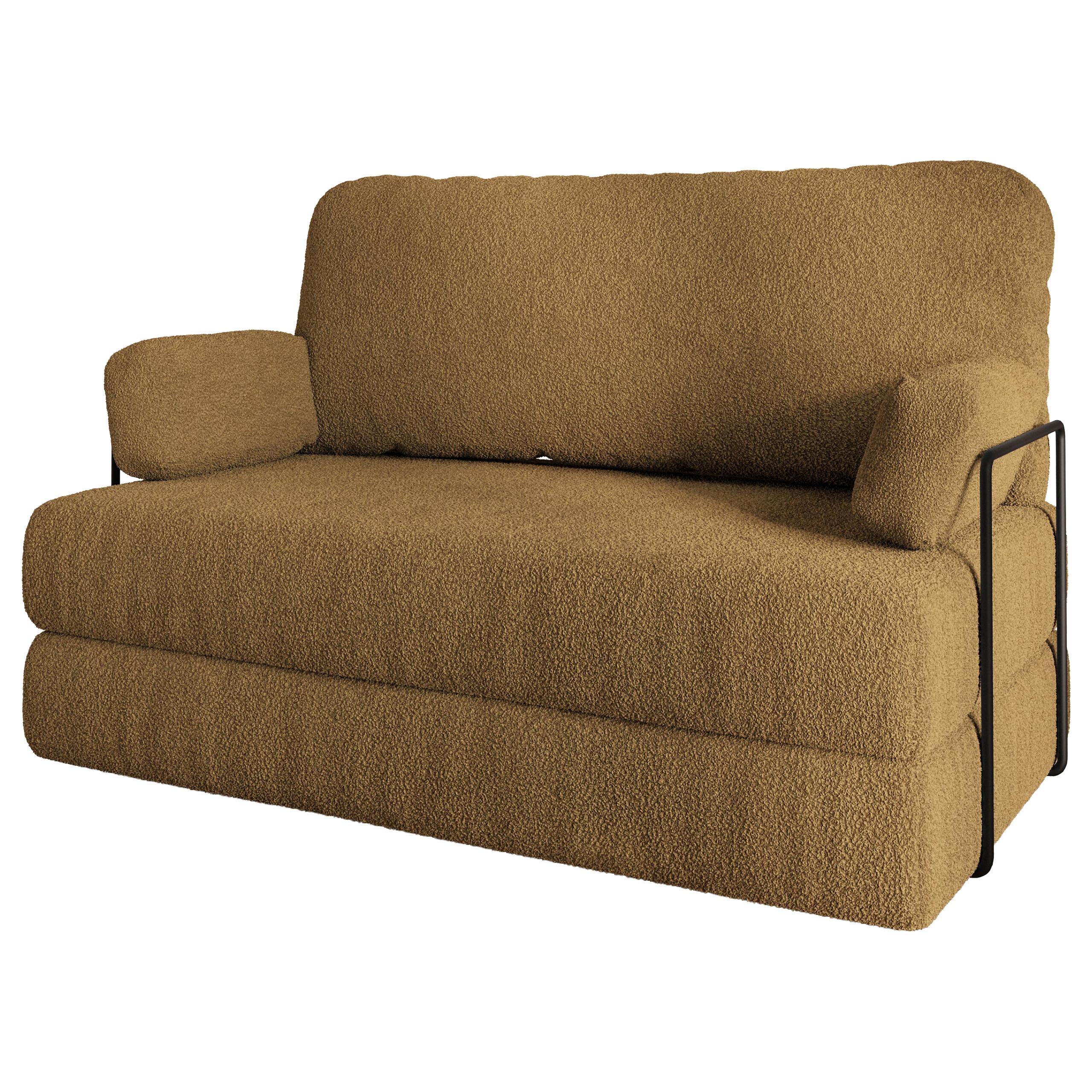 BETTSOFA KESTE aus Schaumstoff Bucle-Stoff Orange Schlaffunktion - Gelb, Textil (140/86/60cm) - MASSENO