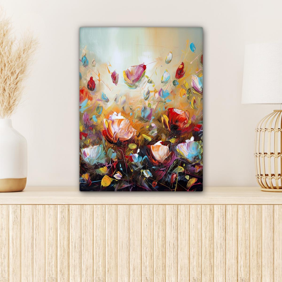 LEINWANDBILD Blumen - Kunst - Natur - Ölgemälde Room Decor 30x40 cm - Multicolor, Textil (30/40cm) - MuchoWow