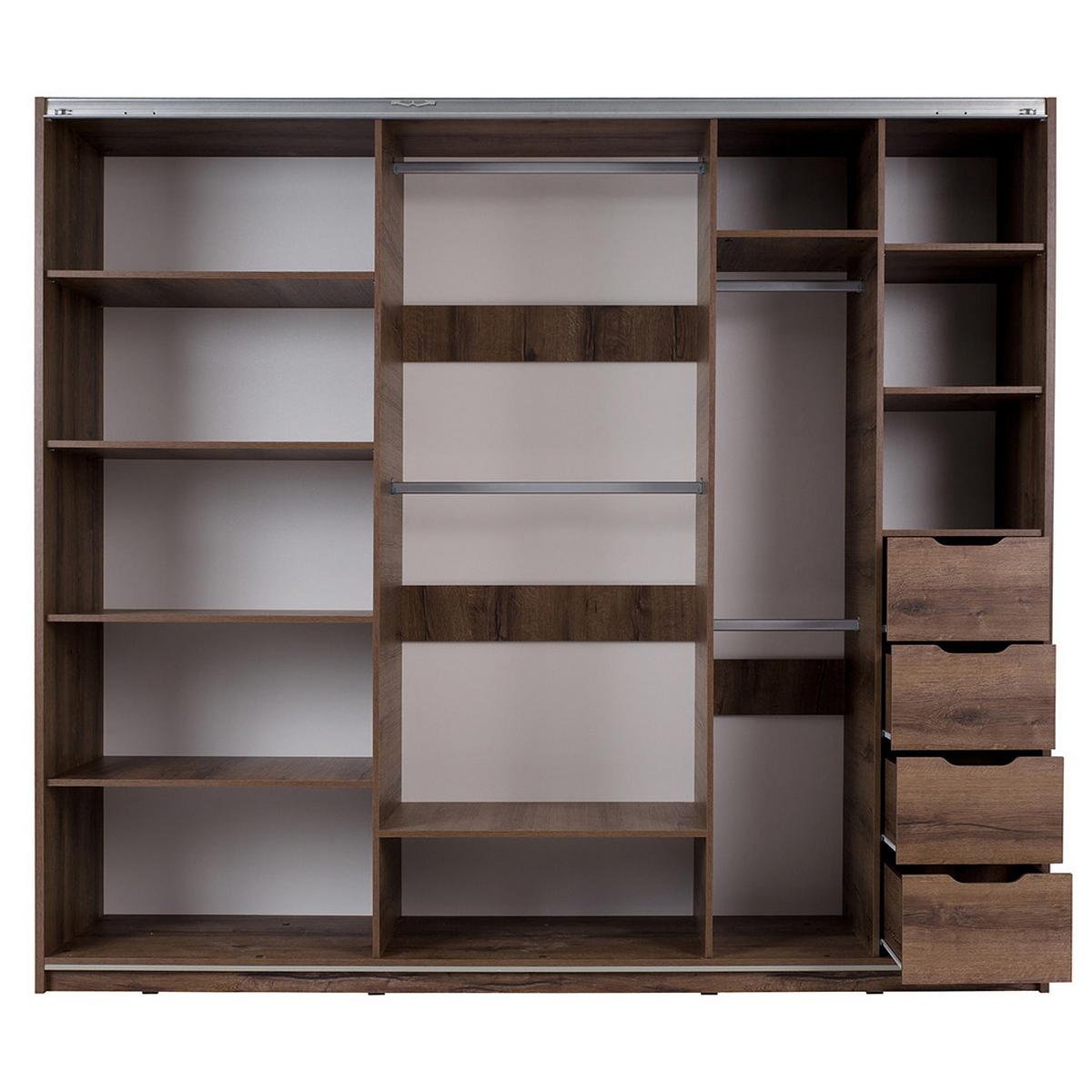 SCHWEBETÜRENSCHRANK Devon 3 Türen mit Spiegel und Schubladen, Eiche monastery - Eichefarben/Schwarz, Holzwerkstoff/Metall (250/215/68.5cm) - Beautysofa