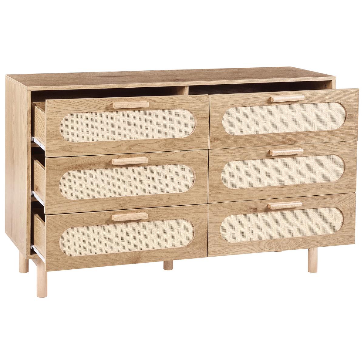 KOMMODE mit 6 Schubladen Hellbraun Costello - Hellbraun, Holzwerkstoff (120/78/40cm) - Beliani