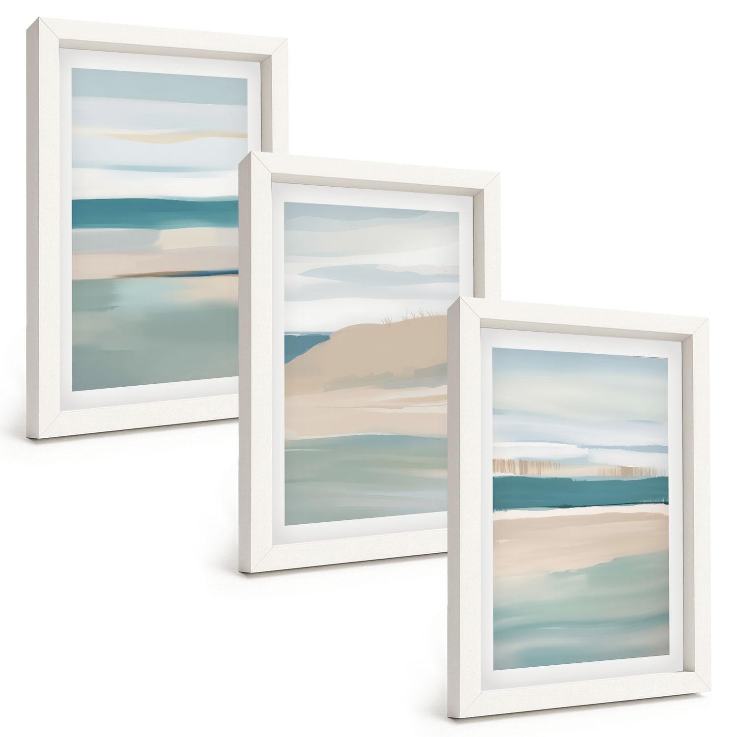 BILDER SET 3er Set - 20x30 cm Weißer Rahmen - Abstrakte blaue Landschaften - Weiß, Kunststoff (20/30cm) - TULUP