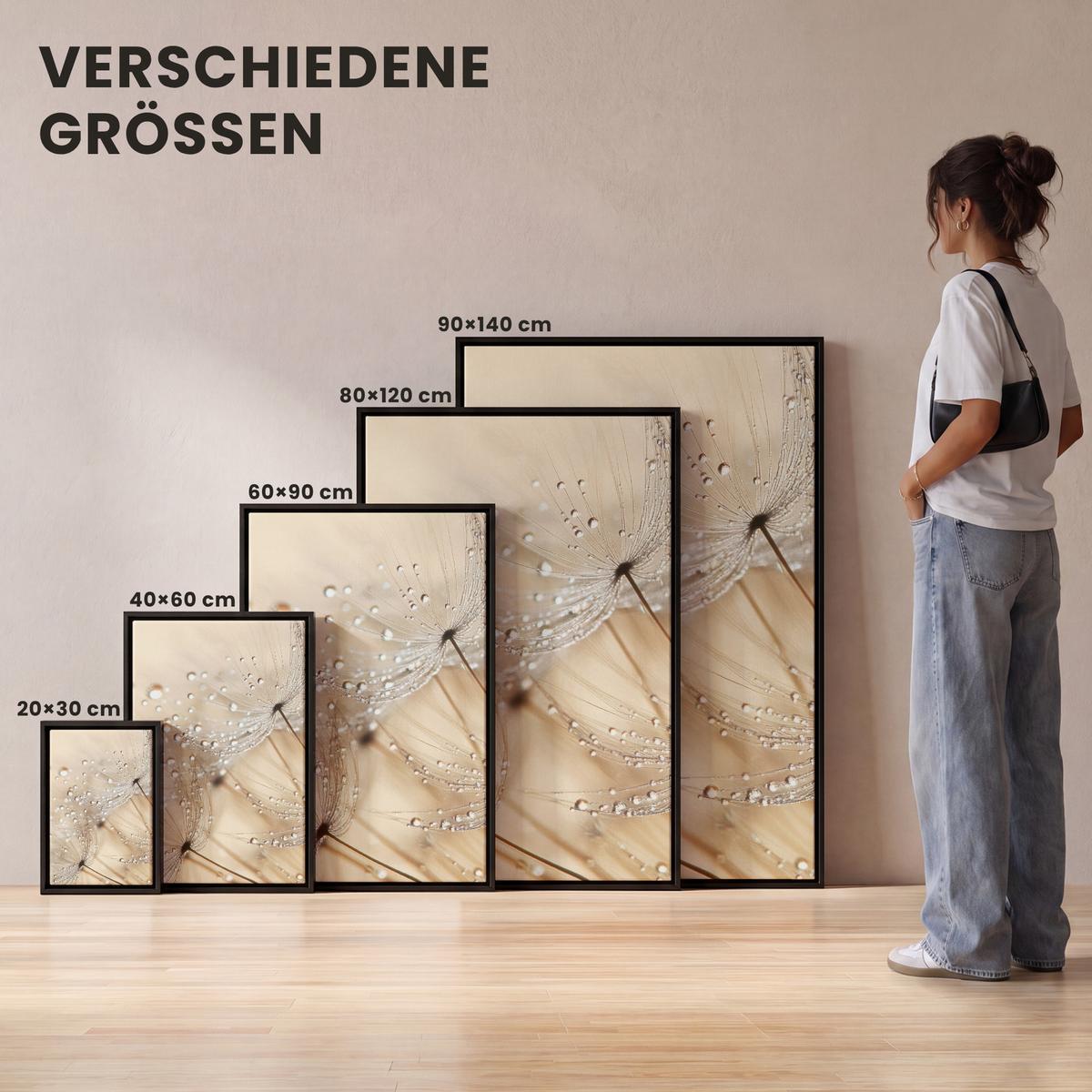 LEINWAND Bilder mit Rahmen - Löwenzahn - Abstrakt - Natur - Beige - 80x120 - Braun, Textil (80/120cm) - MuchoWow