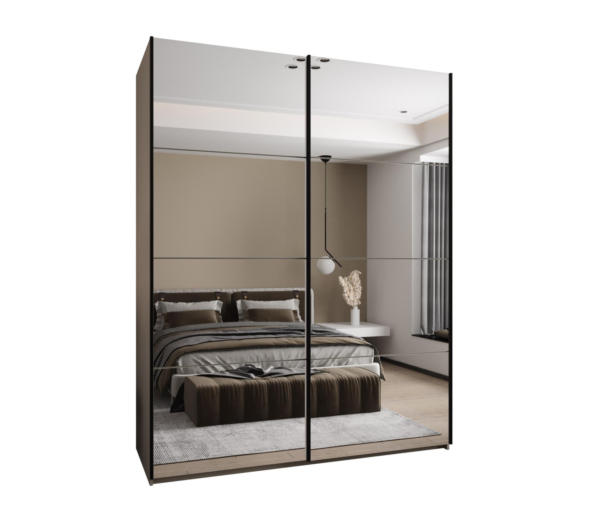SCHWEBETÜRENSCHRANK 245,5/200/64 2-türig - Kaschmir/Schwarz, Holz/Metall (200/245/64cm) - Abiks Möbel