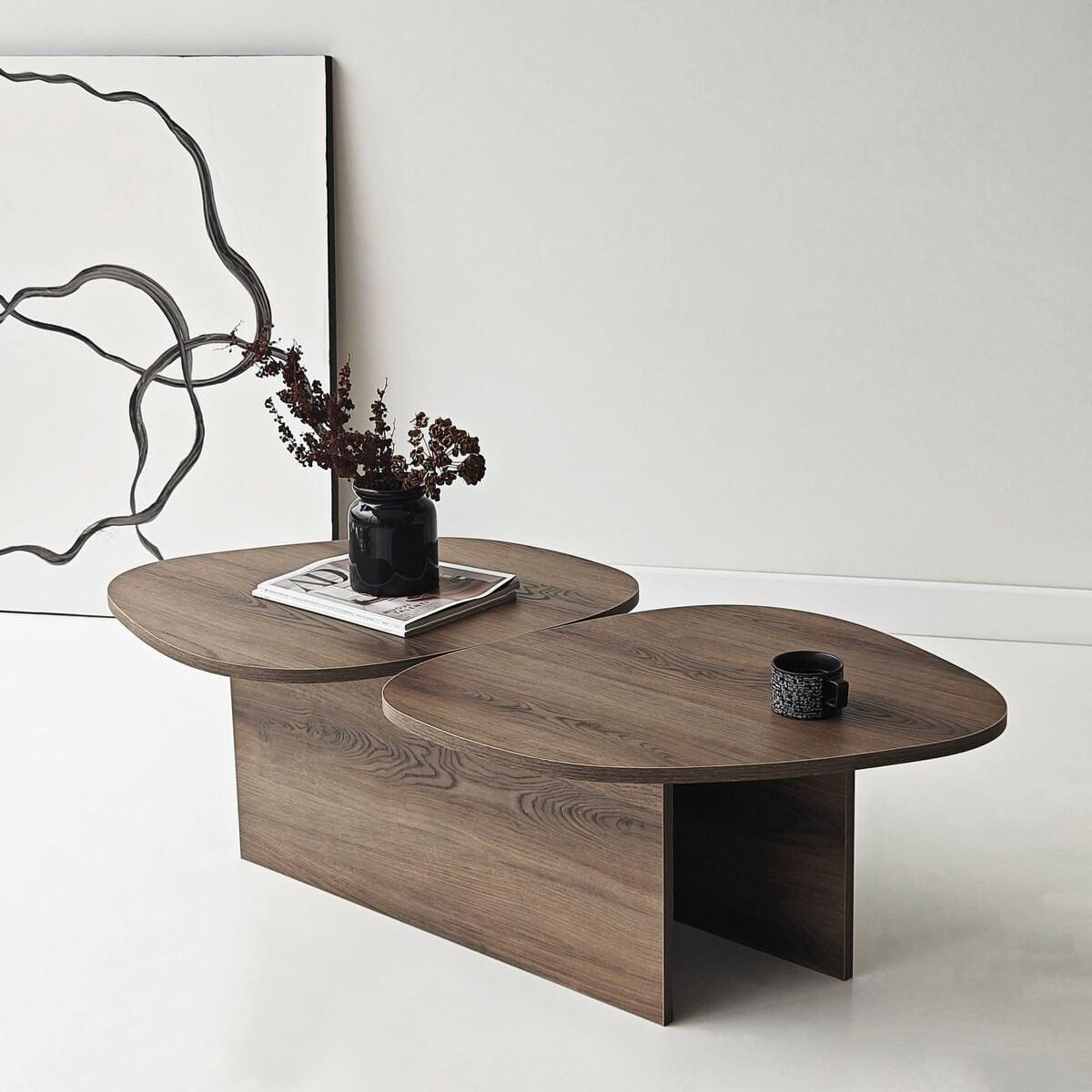 COUCHTISCH mit doppelter Platte in organischer Form 125/60/38 cm - Naturfarben, Holzwerkstoff (10/60/38cm) - Calicosy