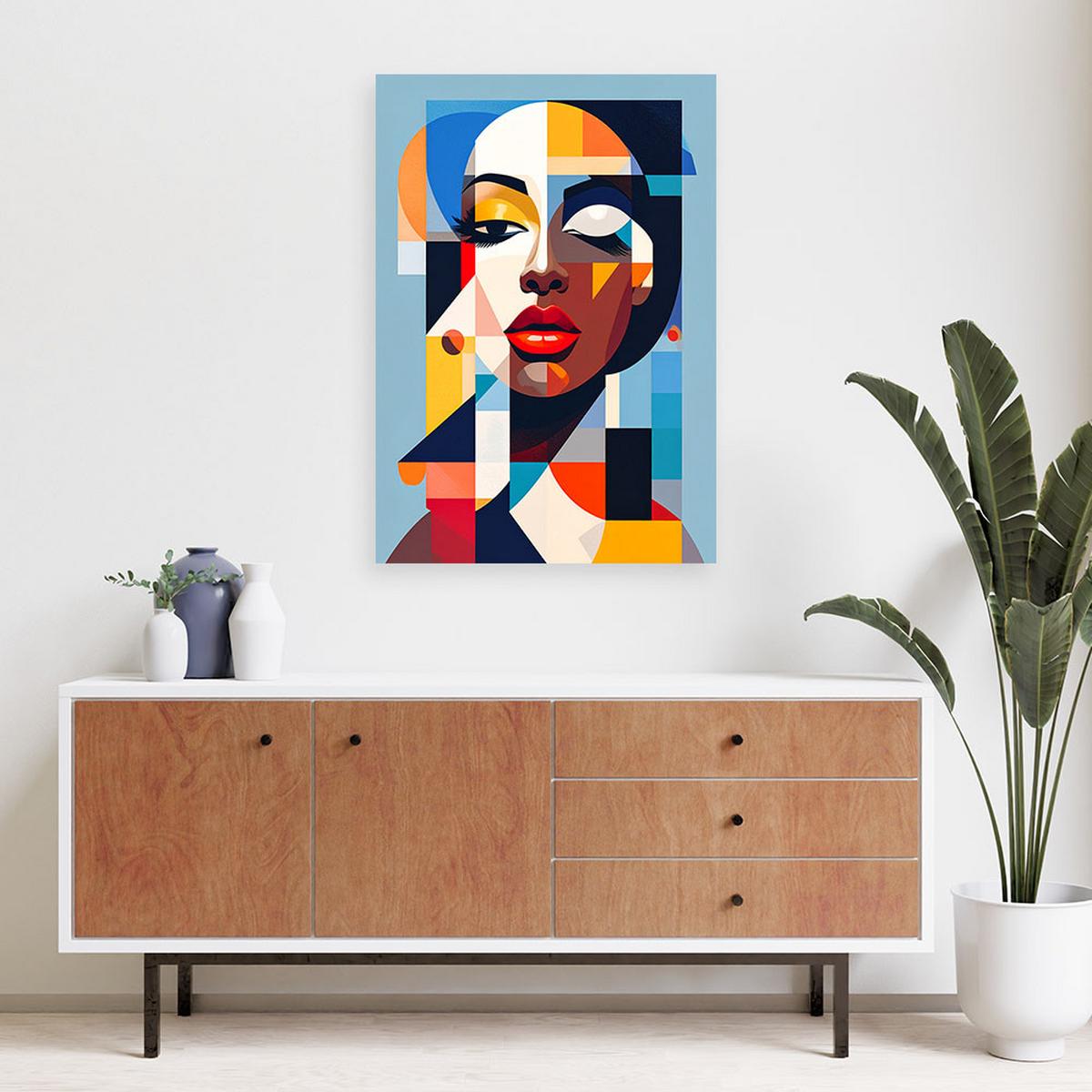 LEINWANDBILD Porträt einer Frau im Bauhaus-Stil 60x90cm - Multicolor, Textil (60/90cm) - Feeby