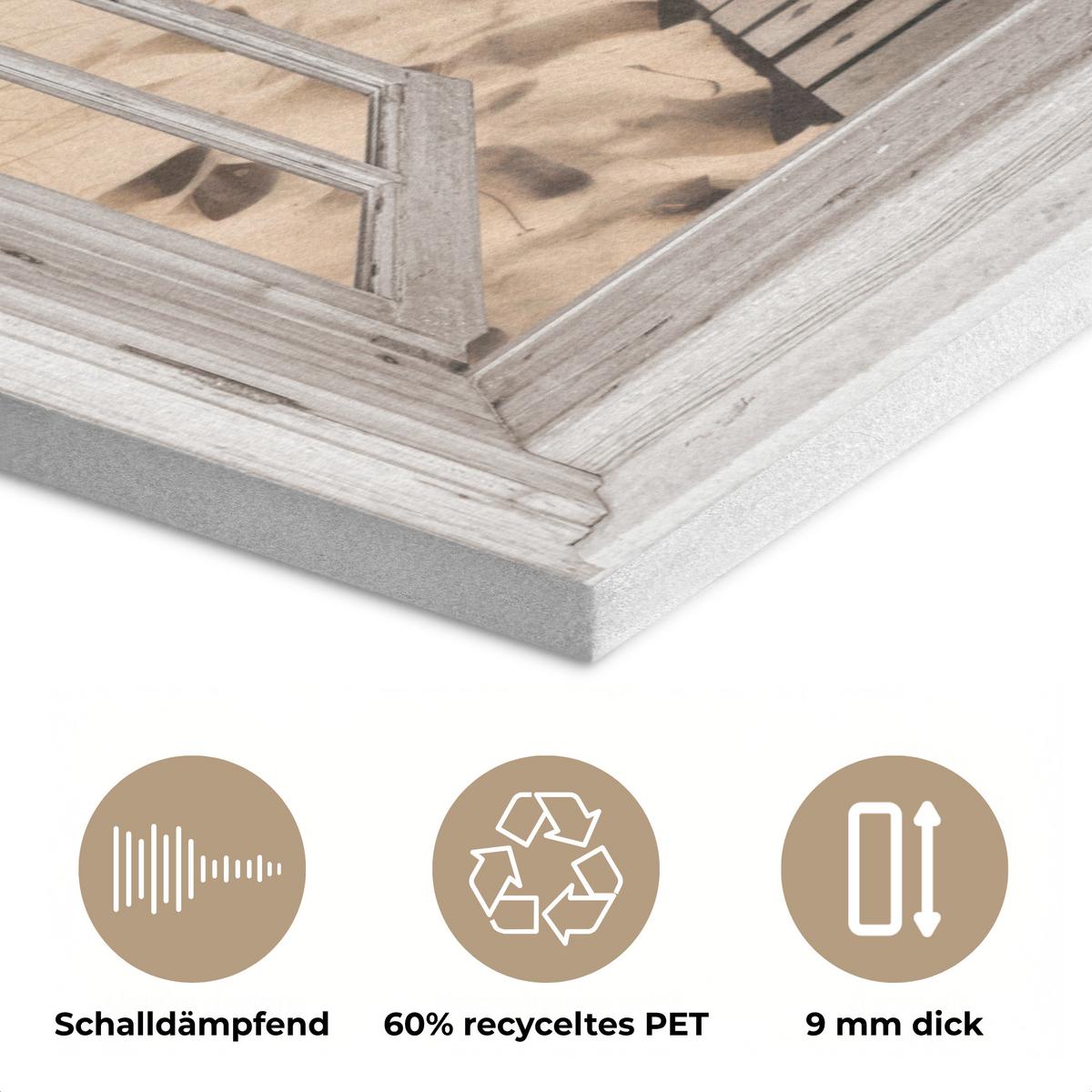 AKUSTIKBILD Fenster - Meer - Küste - Natur - Ausblick - Strand - Wattenmeer Kunstdruck Schlafzimmer 50x70 cm - Beige, Kunststoff (50/70/0.9cm) - MuchoWow