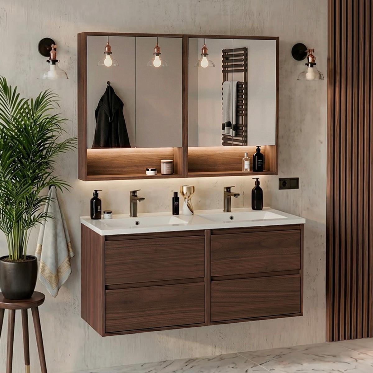 BADMÖBEL 121cm Edmé 2er-Set Dunkles Holz - Braun, Holzwerkstoff (121/52/46cm) - Petits-meubles
