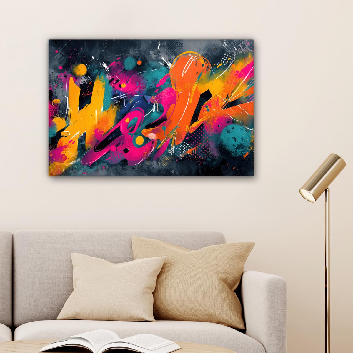 LEINWANDBILD Abstrakt - Graffiti - Farbenfroh - Farbspritzer Gemälde 60x40 cm - Multicolor, Textil (60/40cm) - MuchoWow
