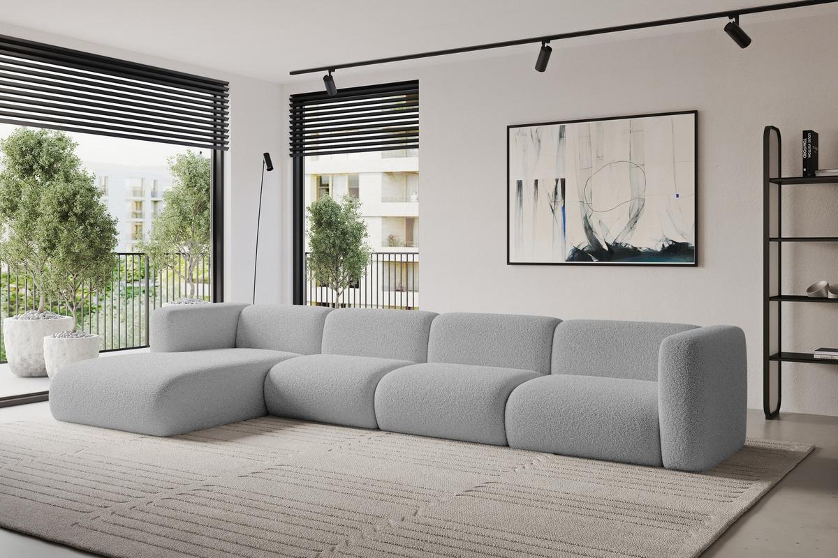 ECKSOFA Ottomane Links MIRA-L3 409x179x70 Hellgrau Bouclé - Silberfarben/Hellgrau, Holzwerkstoff/Kunststoff (409/179cm) - ALTDECOR