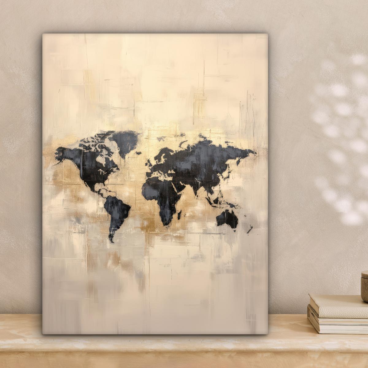 LEINWANDBILD Weltkarte - Gold - Schwarz - Abstrakt Room Decor 30x40 cm - Kupferfarben, Textil (30/40cm) - MuchoWow