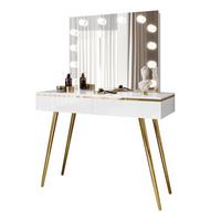 SCHMINKTISCH AURORA-S ELITE in Weiß hochglanz mit Spiegel - Weiß Hochglanz/Goldfarben, Holzwerkstoff/Metall (102/145/44cm) - Lookway