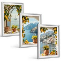 BILDER SET 3er Set - 40x60 cm Silberner Rahmen - Zitronenblumen aus der Küstenstadt - Silberfarben, Kunststoff (40/60cm) - TULUP