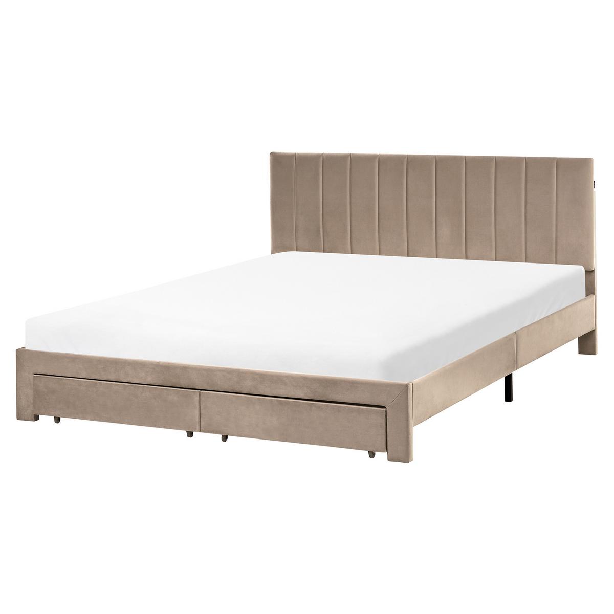 BETT mit Schubladen 160/200 cm Samtstoff Taupe Lonzac - Taupe, Textil (160/200cm) - Beliani