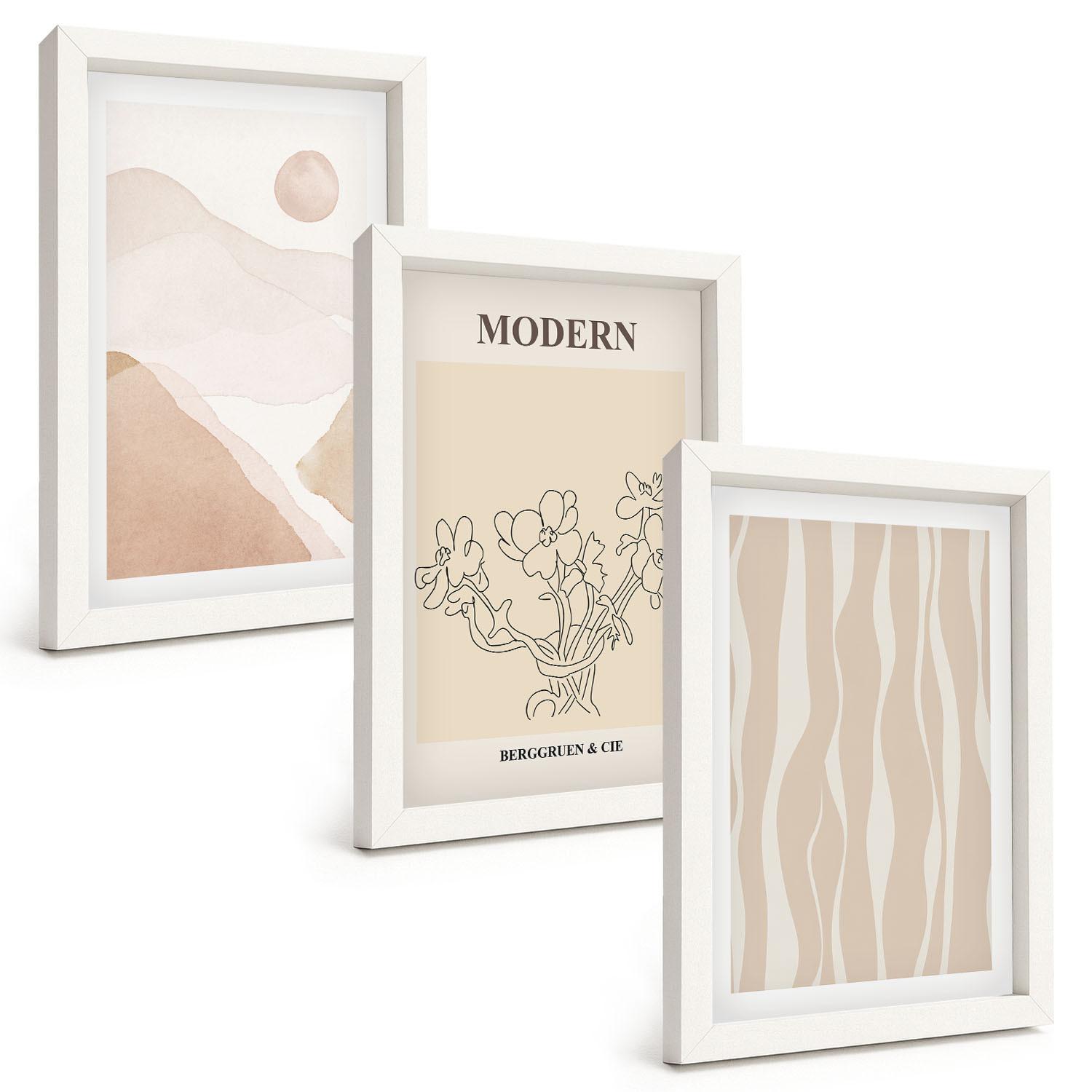 BILDER SET 3er Set - 20x30 cm Weißer Rahmen - Abstrakte Formen und Farben - Weiß, Kunststoff (20/30cm) - TULUP