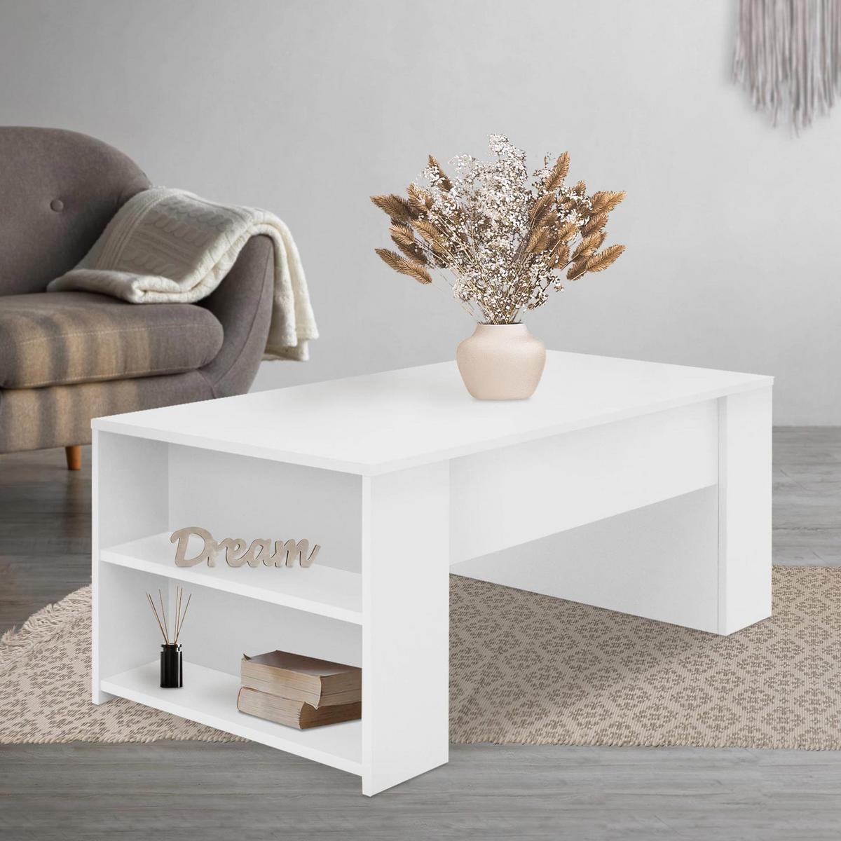 COUCHTISCH 100x60x42 cm Weiß aus Holz - Weiß, Holzwerkstoff (100/60/42cm) - ML-DESIGN