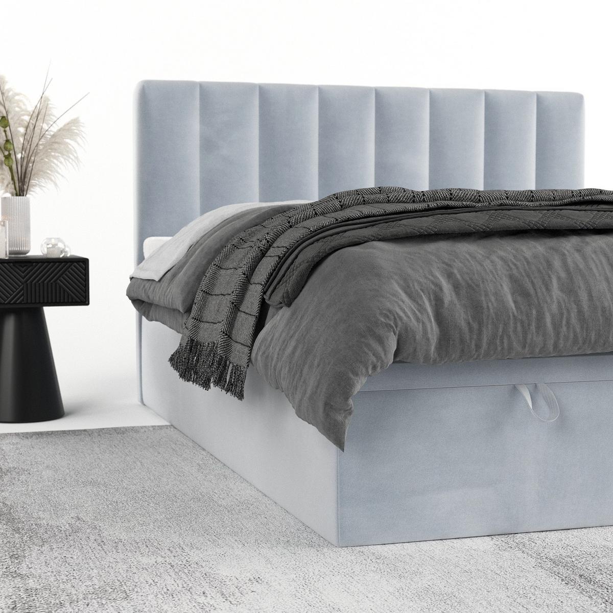 BOXBETT Lume 140/200 cm Hellgrau im Paros Stoff - Hellgrau/Schwarz, Holz/Holzwerkstoff (140/200cm) - AltaBeds