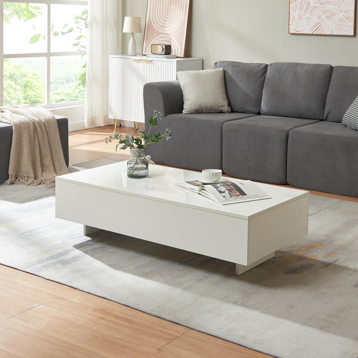 COUCHTISCH Lärketorp 115/55/31 - Weiß Hochglanz, Holzwerkstoff (55/115/31cm) - [en.casa]