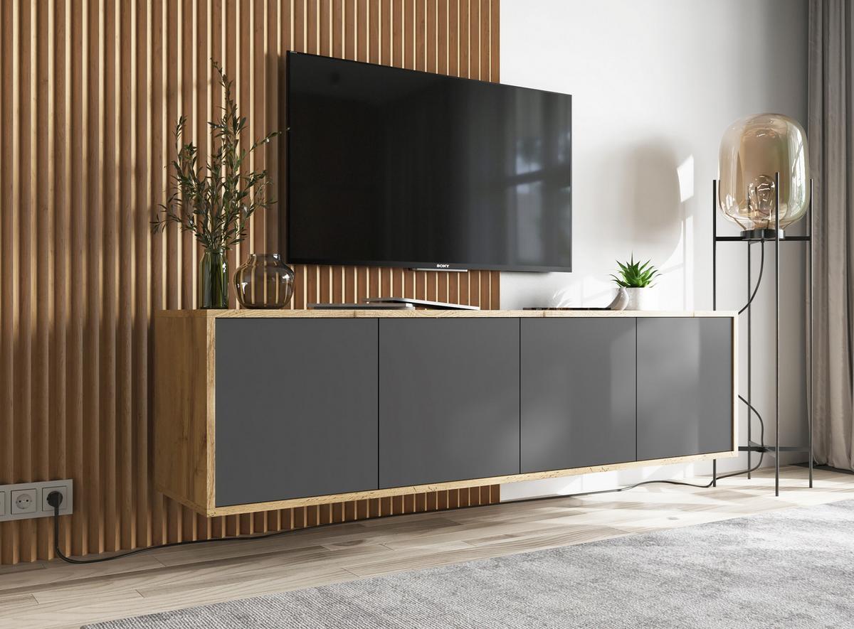 TV-SCHRANK Apollo2 Eiche wotan Graphit Matt 150 cm - Graphitfarben, Holzwerkstoff (150/39/35cm) - Meble Lindner