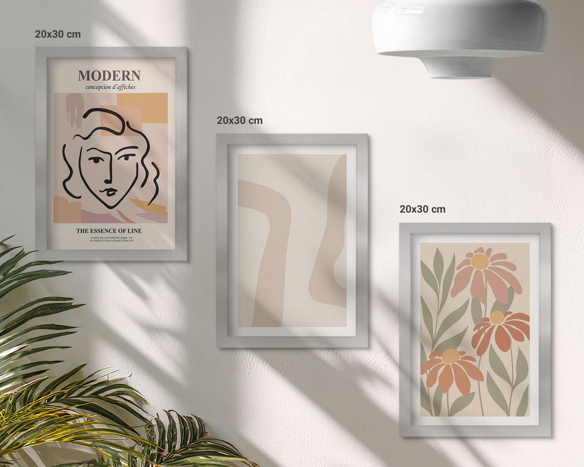 BILDER SET 3er Set - 20x30 cm Silberner Rahmen - Moderne abstrakte Frau - Silberfarben, Kunststoff (20/30cm) - TULUP