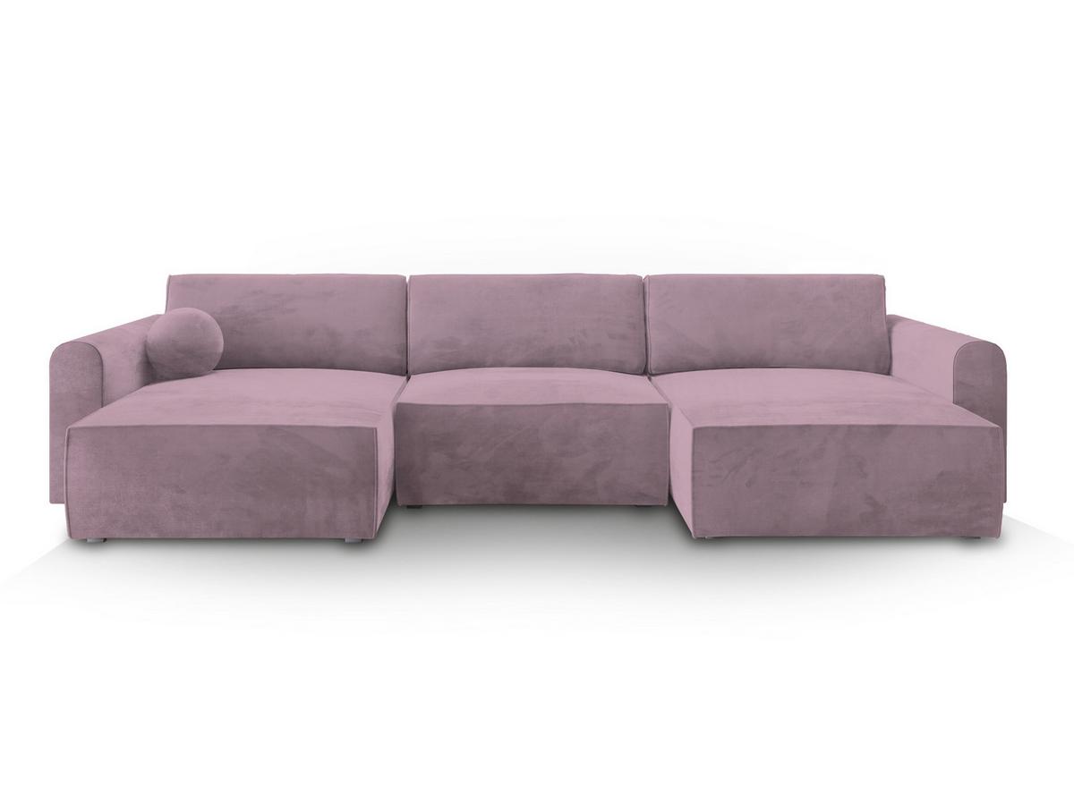 WOHNLANDSCHAFT FENTO M Lila Velours-Stoff mit Schlaffunktion - Lila/Grau, Holz/Kunststoff (347/90/148cm) - MASSENO